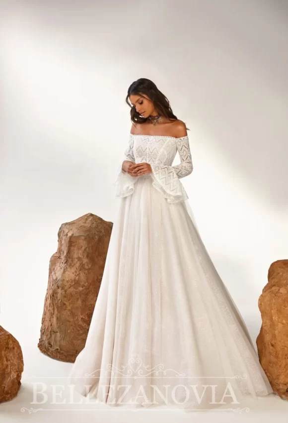 Vintage wedding dress with folk motives