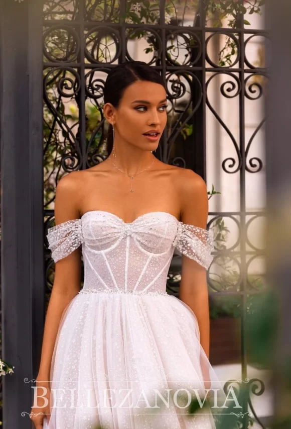 Glittery A-Line Wedding Dress with open back