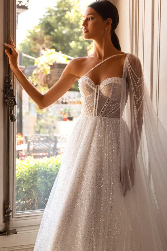 Sparkle A-Line Slit Sparkly Wedding Dress