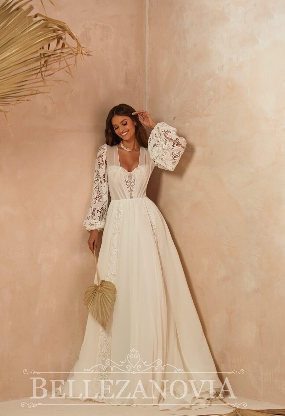 A-line silhouette wedding dress with long sleeves