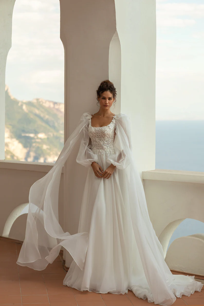 boho wedding dress with cape WILONA DRESS & 2603 CAPE, A boho wedding dress for the most daring., Light as air, bold in spirit, designed to flow with you, not against you