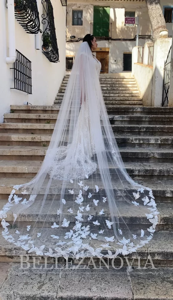 Cathedral Bridal Veil One tier Floral Pattern