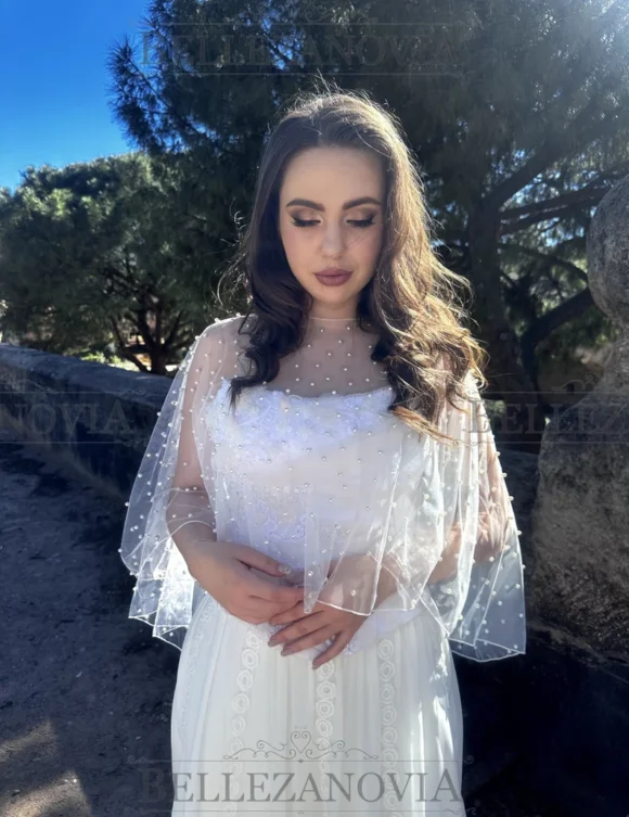 Pearl cape, wedding cape, White Pearl Topper, Ivory pearl topper, Pearl veil, Cape veil, Bridal cape, Pearl capelet Bridal shawl Bolero cape